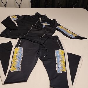 Black Kids Pajama Set with Yellow & Blue Graphic - Unbranded